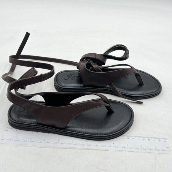 FOWT Women Split Round Toe Sandals Lace up Strappy Comfortable Flats Black - Picture 4 of 8